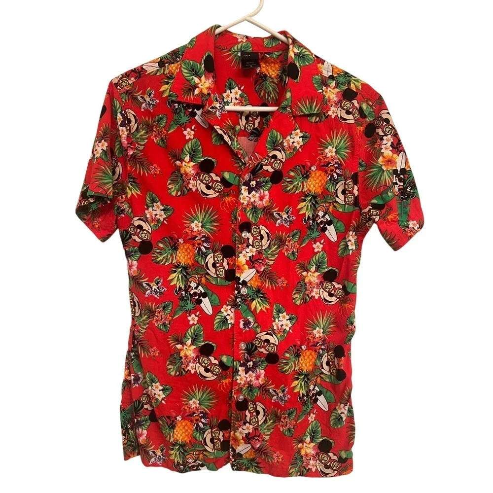 Disney Hawaiian Mickey‎ Short Sleeve Buttoned Shirt, Adult Size Small